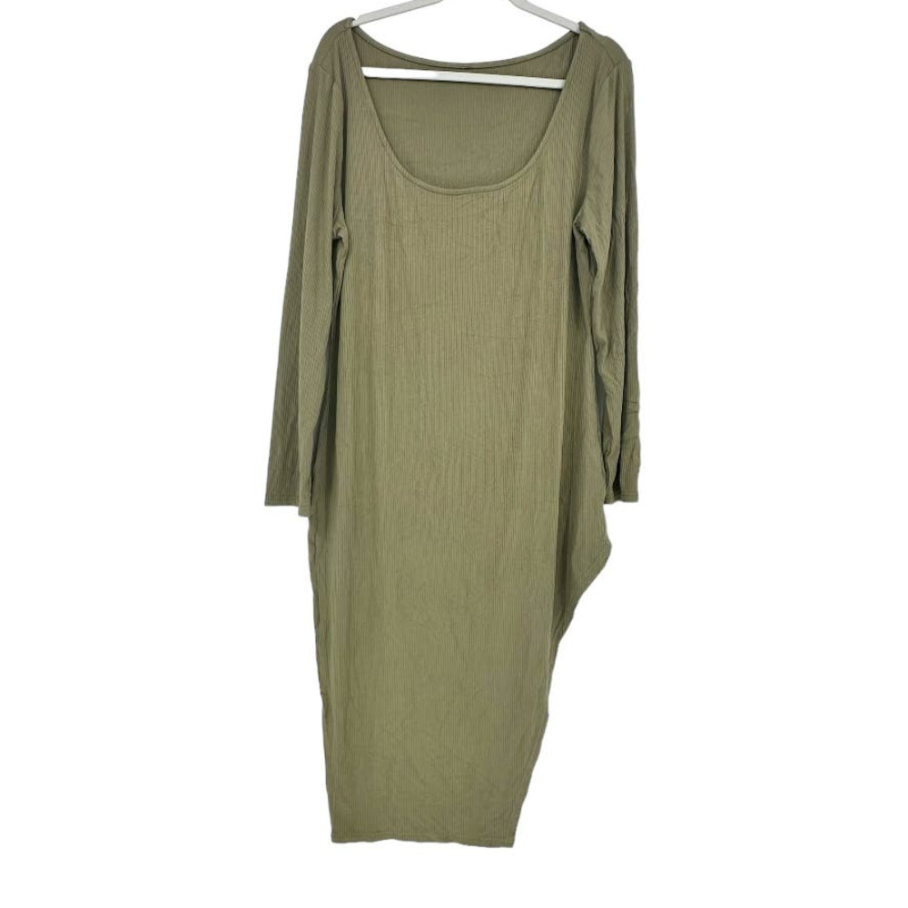 Green Ribbed Stretch Scoop Neck Long Sleeve Dress Size 3XL